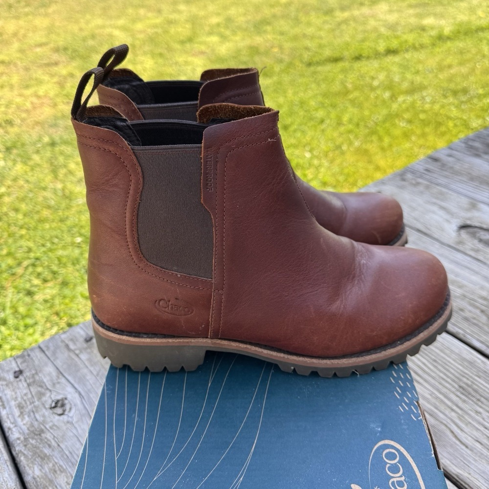 Chaco Fields Chelsea Waterproof Boots Womens 8 Barley Brown Leather Lug Sole - Picture 4 of 8